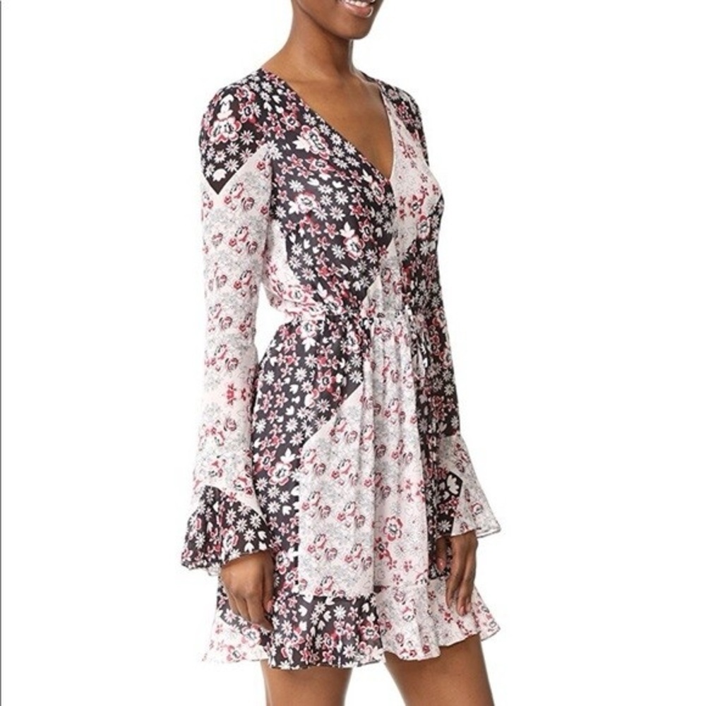 Rebecca Minkoff June Dress Black and Red Floral Long Sleeve Dress